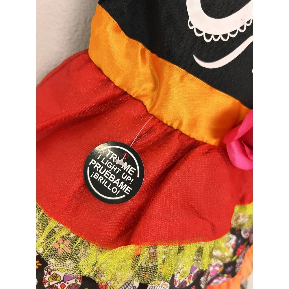 Halloween Light Up Sugar Skull Fancy‎ Dress Costume Girl's Child Size M 8-10 New